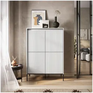 Bobochic buffet haut 4 portes 100 cm lenara avec tasseaux et led blanc pas cher