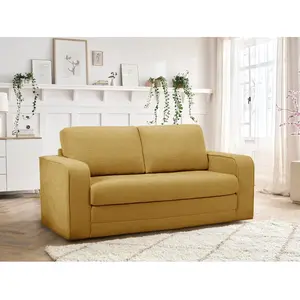 Bobochic canapé droit convertible déplimousse come tissu texturé jaune pas cher