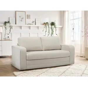 Bobochic canapé droit convertible déplimousse come tissu texturé beige pas cher