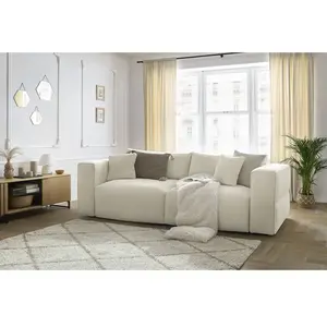 Bobochic canapé droit convertible coffre ezechiel tissu lisse beige