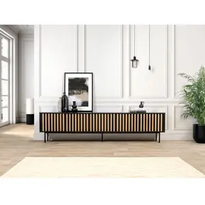 Meuble TV 5 portes 220 cm CORNEILLE tasseaux pin massif BOBOCHIC