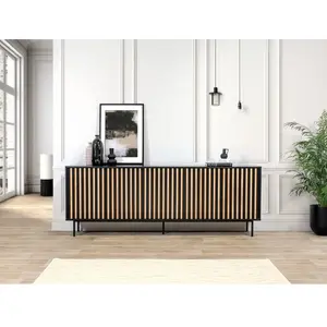 Bobochic - Buffet Buffet 5 portes 220 cm corneille tasseaux pin massif pas cher