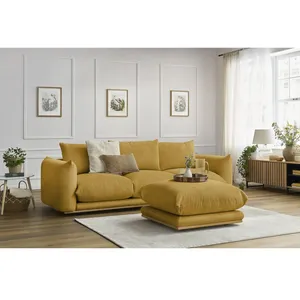 Bobochic canapé droit fixe 3 places ernest avec pouf jaune ERNEST pas cher