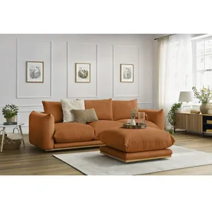 Bobochic canapé droit fixe 3 places ernest avec pouf orange ERNEST pas cher