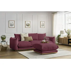 Bobochic canapé droit fixe 3 places ernest avec pouf rouge ERNEST pas cher