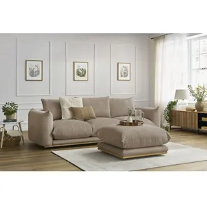 Bobochic canapé droit fixe 3 places ernest avec pouf taupe ERNEST pas cher