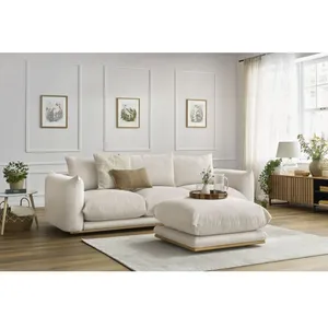 Bobochic canapé droit fixe 3 places ernest avec pouf beige ERNEST pas cher