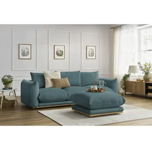 Bobochic canapé droit fixe 3 places ernest avec pouf bleu foncé ERNEST pas cher