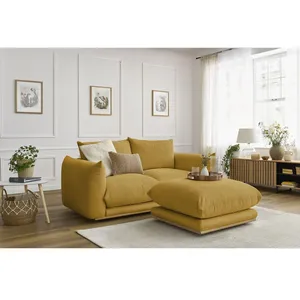 Bobochic canapé droit fixe 2 places ernest avec pouf jaune ERNEST pas cher