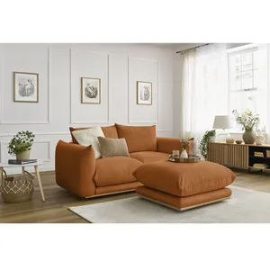 Bobochic canapé droit fixe 2 places ernest avec pouf orange ERNEST pas cher