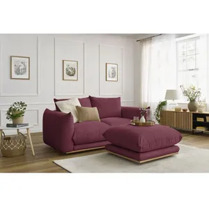 Bobochic - Canapé Droit Fixe 2 Places Ernest Avec Pouf Rouge pas cher