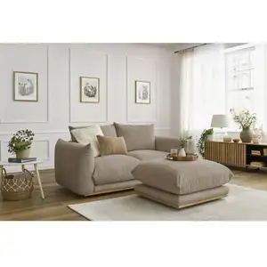 Bobochic canapé droit fixe 2 places ernest avec pouf taupe ERNEST pas cher