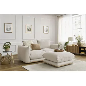 Bobochic canapé droit fixe 2 places ernest avec pouf beige ERNEST pas cher