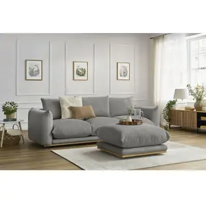 Bobochic canapé droit fixe 3 places ernest avec pouf gris foncé ERNEST pas cher