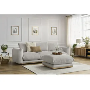 Bobochic canapé droit fixe 3 places ernest avec pouf gris clair ERNEST pas cher