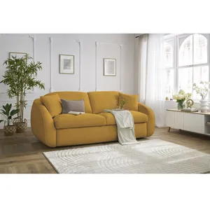 Canapé droit convertible CEZANNE ouverture express tissu lisse jaune 1...