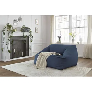 Bobochic pouf ultra moelleux lilibet velours côtelé bleu foncé LILIBET pas cher