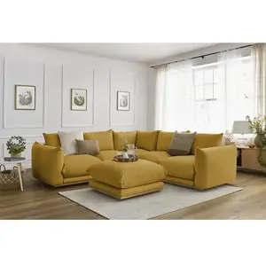 Canapé d'angle réversible ERNEST avec pouf Jaune  Réversible BOBOCHIC TU