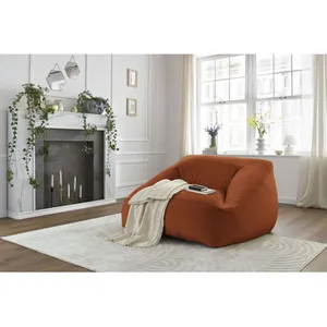 Pouf ultra moelleux LILIBET tissu imitation fourrure orange   BOBOCHIC pas cher