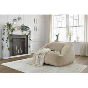 Pouf ultra moelleux LILIBET tissu imitation fourrure beige BOBOCHIC pas cher