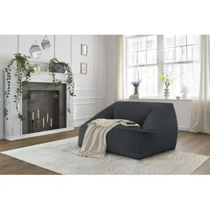 Pouf ultra moelleux LILIBET velours côtelé Gris foncé BOBOCHIC TU pas cher