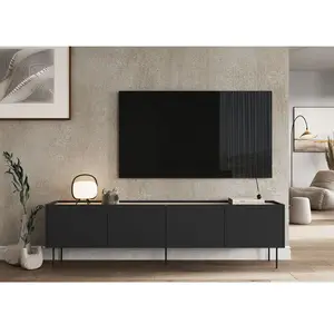 Bobochic - Meuble tv Meuble tv 4 portes 220 cm atlas Noir pas cher