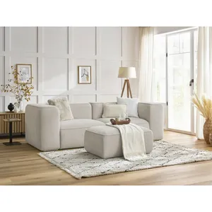 Bobochic canapé droit fixe 2 places zephyr avec pouf beige ZEPHYR pas cher