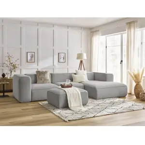 Canapé d'angle fixe ZEPHYR avec pouf Gris clair  Angle droit BOBOCHIC TU