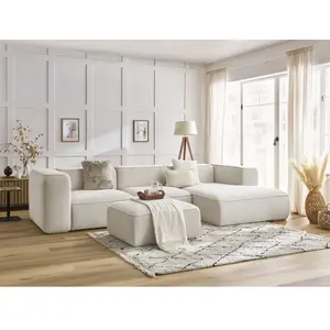 Bobochic canapé d'angle fixe zephyr avec pouf blanc  angle droit ZEPHYR