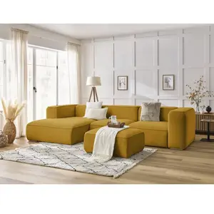 Bobochic canapé d'angle fixe zephyr avec pouf jaune  angle gauche ZEPHYR