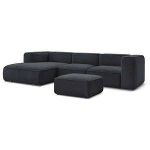 Bobochic canapé d'angle fixe zephyr avec pouf bleu foncé  angle gauche