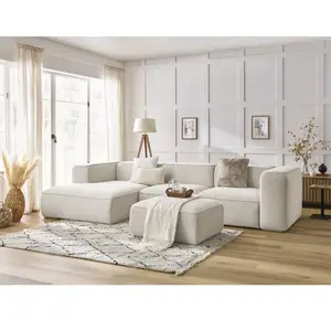 Bobochic canapé d'angle fixe zephyr avec pouf blanc angle gauche ZEPHYR pas cher