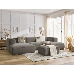 Canapé panoramique fixe ZEPHYR avec pouf taupe   BOBOCHIC 5 places pas cher