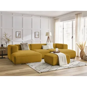 Canapé panoramique fixe ZEPHYR avec pouf jaune BOBOCHIC 5 places