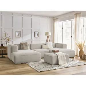 Canapé panoramique fixe ZEPHYR avec pouf beige   BOBOCHIC 5 places