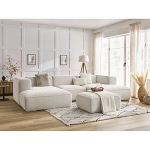 Canapé panoramique fixe ZEPHYR avec pouf blanc BOBOCHIC 5 places