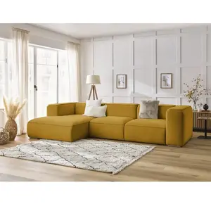 Canapé d'angle fixe ZEPHYR jaune angle gauche BOBOCHIC 4 places pas cher