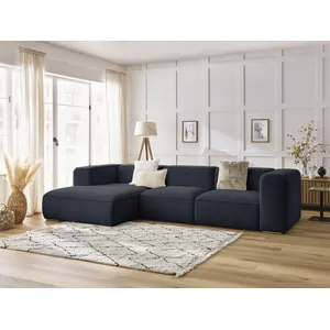 Canapé d'angle fixe ZEPHYR bleu foncé angle gauche BOBOCHIC 4 places pas cher