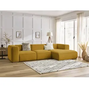 Canapé d'angle fixe ZEPHYR jaune angle droit BOBOCHIC 4 places pas cher