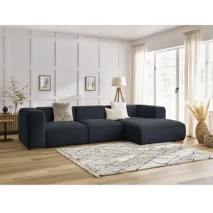 Canapé d'angle fixe ZEPHYR bleu foncé angle droit BOBOCHIC 4 places pas cher
