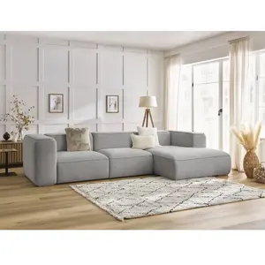 Canapé d'angle fixe ZEPHYR gris clair angle droit BOBOCHIC 4 places pas cher