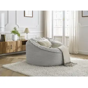 Pouf ultra moelleux SOCRATE gros côtelé doux Gris clair BOBOCHIC TUVendu parbobochic-paris