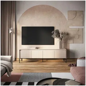 Meuble TV 4 portes 193 cm LENARA avec tasseaux et LED beige BOBOCHIC pas cher