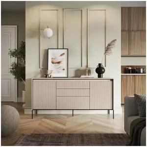 Buffet 2 portes 166 cm LENARA avec tasseaux et LED Beige   BOBOCHIC TU pas cher
