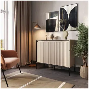 Buffet 2 portes 100 cm LENARA avec tasseaux et LED Beige   BOBOCHIC TU pas cher