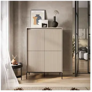 Comparateur de prix : Bobochic buffet haut 4 portes 100 cm lenara avec tasseaux et led beige