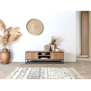 Meuble TV 2 portes 140 cm BERGERAC bois massif de manguier BOBOCHIC pas cher