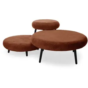 Lot de 3 poufs EDEN tissu velours côtelé orange BOBOCHICVendu parbobochic-paris