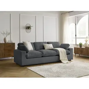 Canapé droit fixe 3 places BELAIR velours côtelé gris foncé BOBOCHIC pas cher