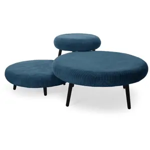 Bobochic lot de 3 tables basses gigognes eden tissu velours côtelé bleu foncéVendu parbobochic-paris